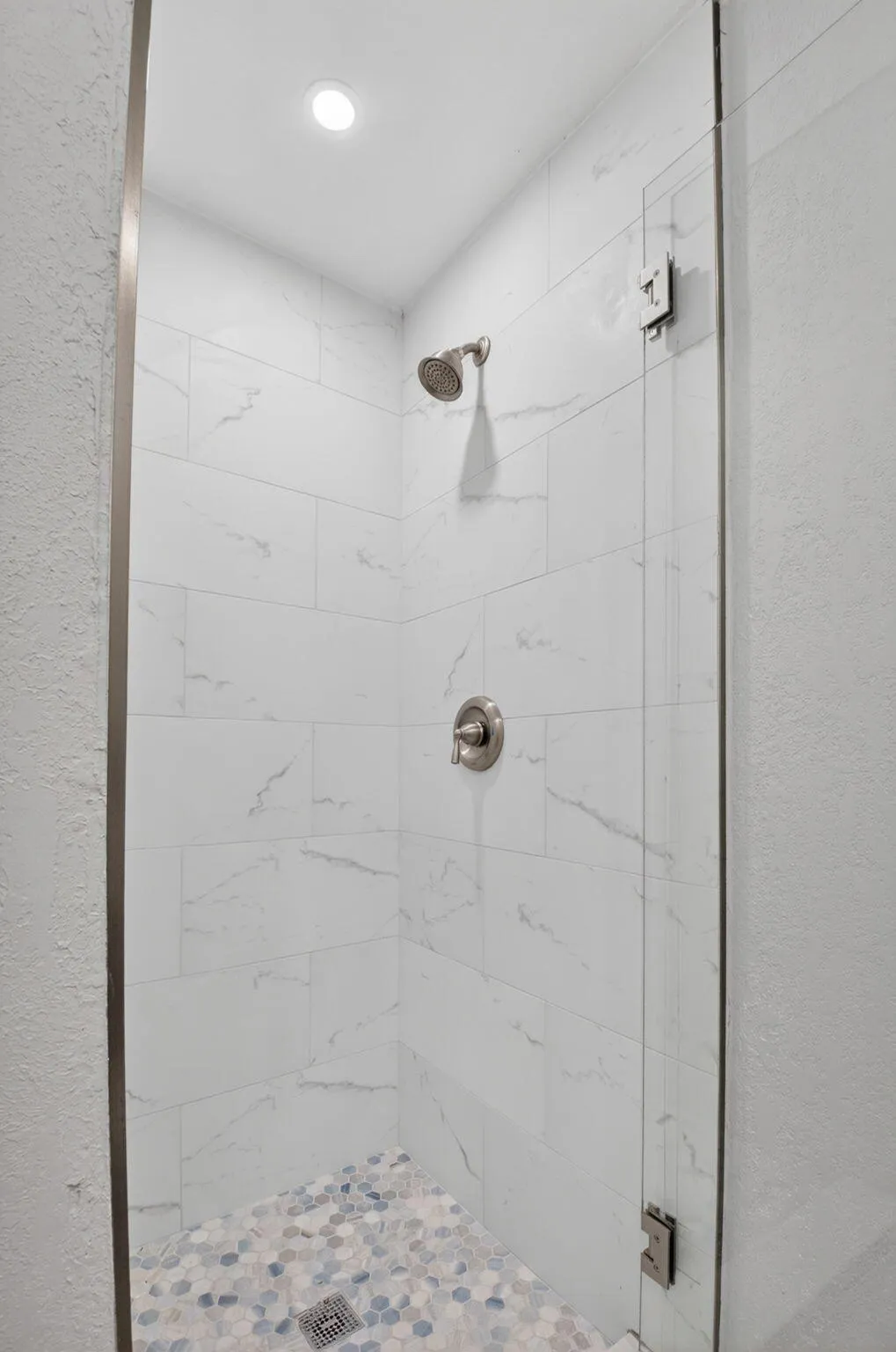 Frameless Shower Enclosure with custom tile!