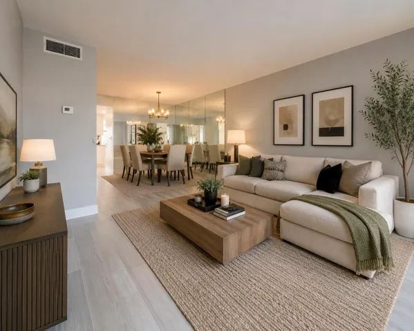 Open concept living/dining room-virtually staged