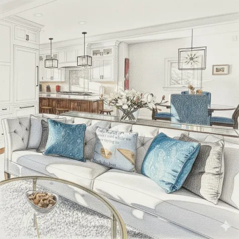sketched image of liviung room