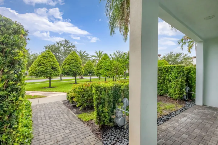 Covered patio with park view