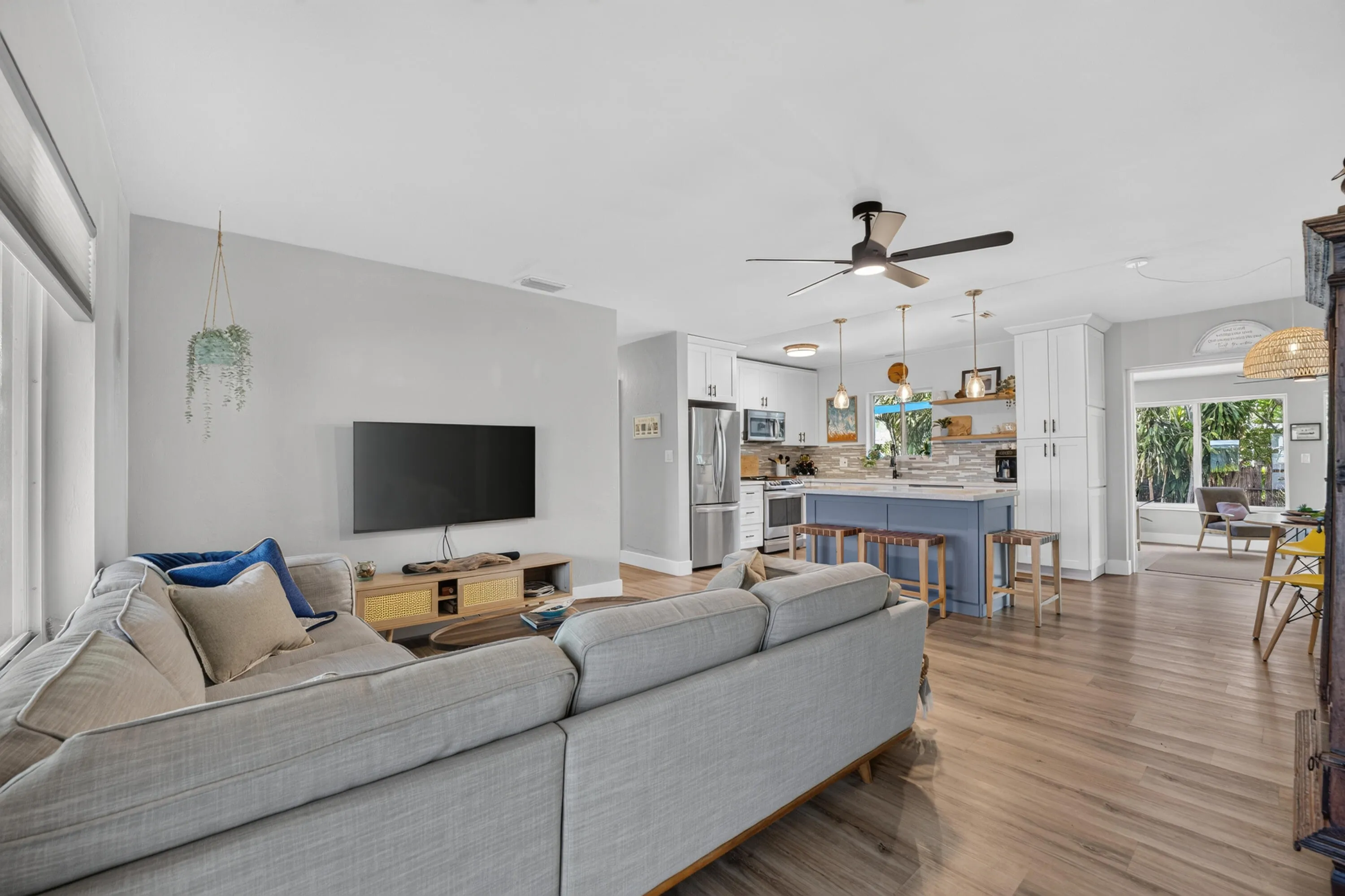 Large open living room and kitchen