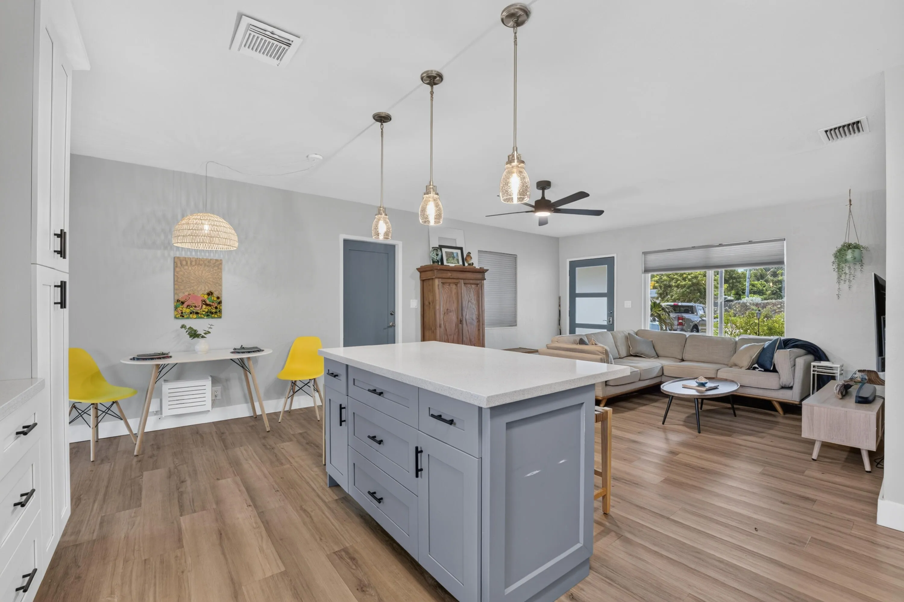 Kitchen and island