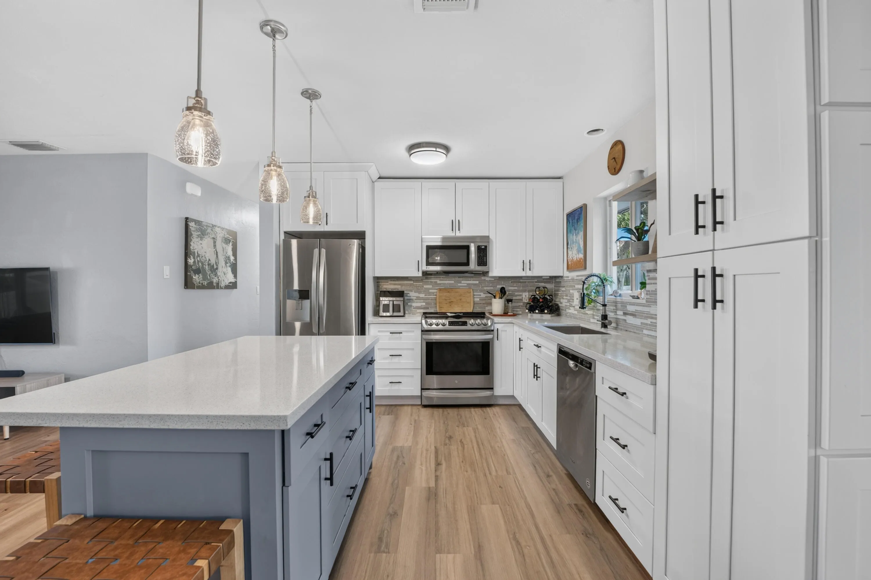 Kitchen and island