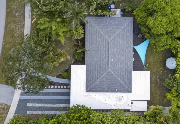 Overhead aerial shows perfect roof.