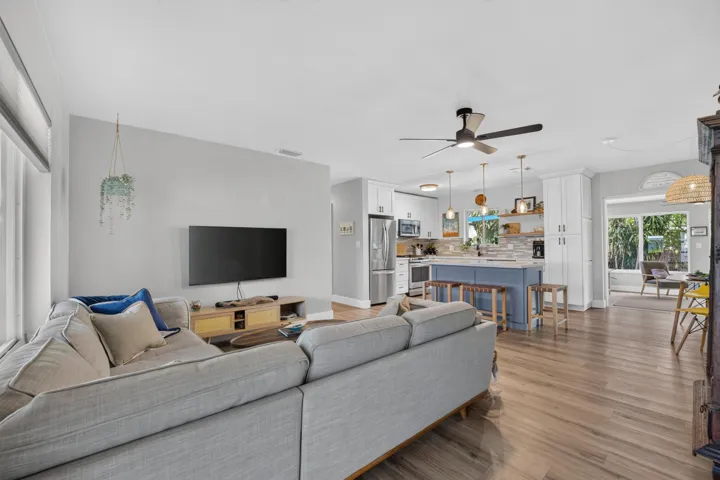 Large open living room and kitchen