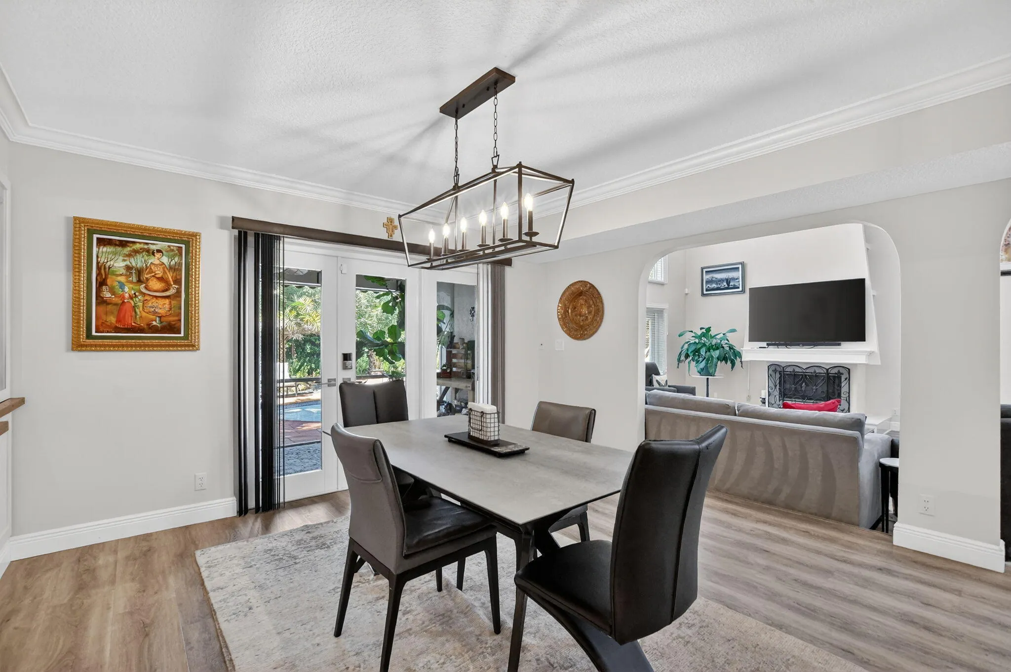 Kitchen area that opens up to the enclosed porch