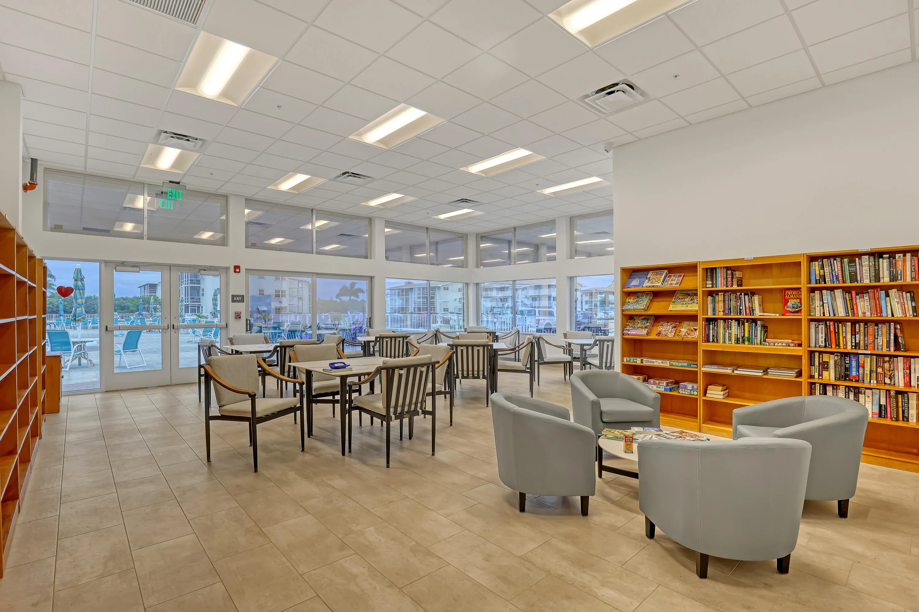 Library leading to the pool