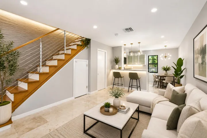 Virtually staged living room showcasing a bright, open space ideal for relaxing or entertaining.