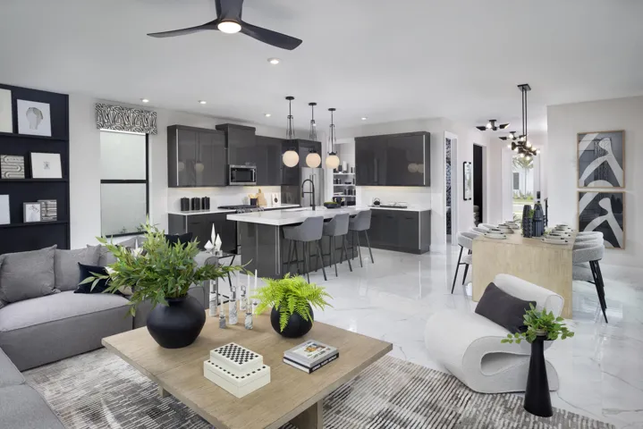 Stock photos represent builder's floorplan