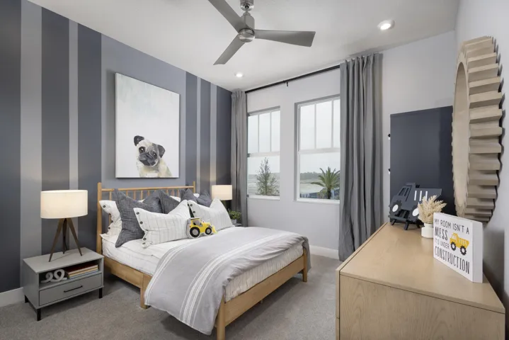 Stock photos represent builder's floorplan