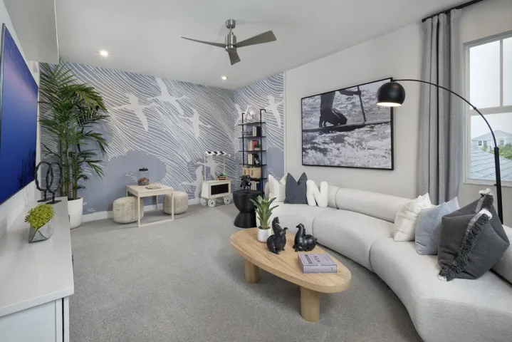 Stock photos represent builder's floorplan