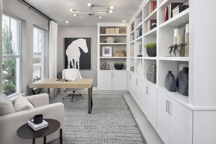 Stock photos represent builder's floorplan