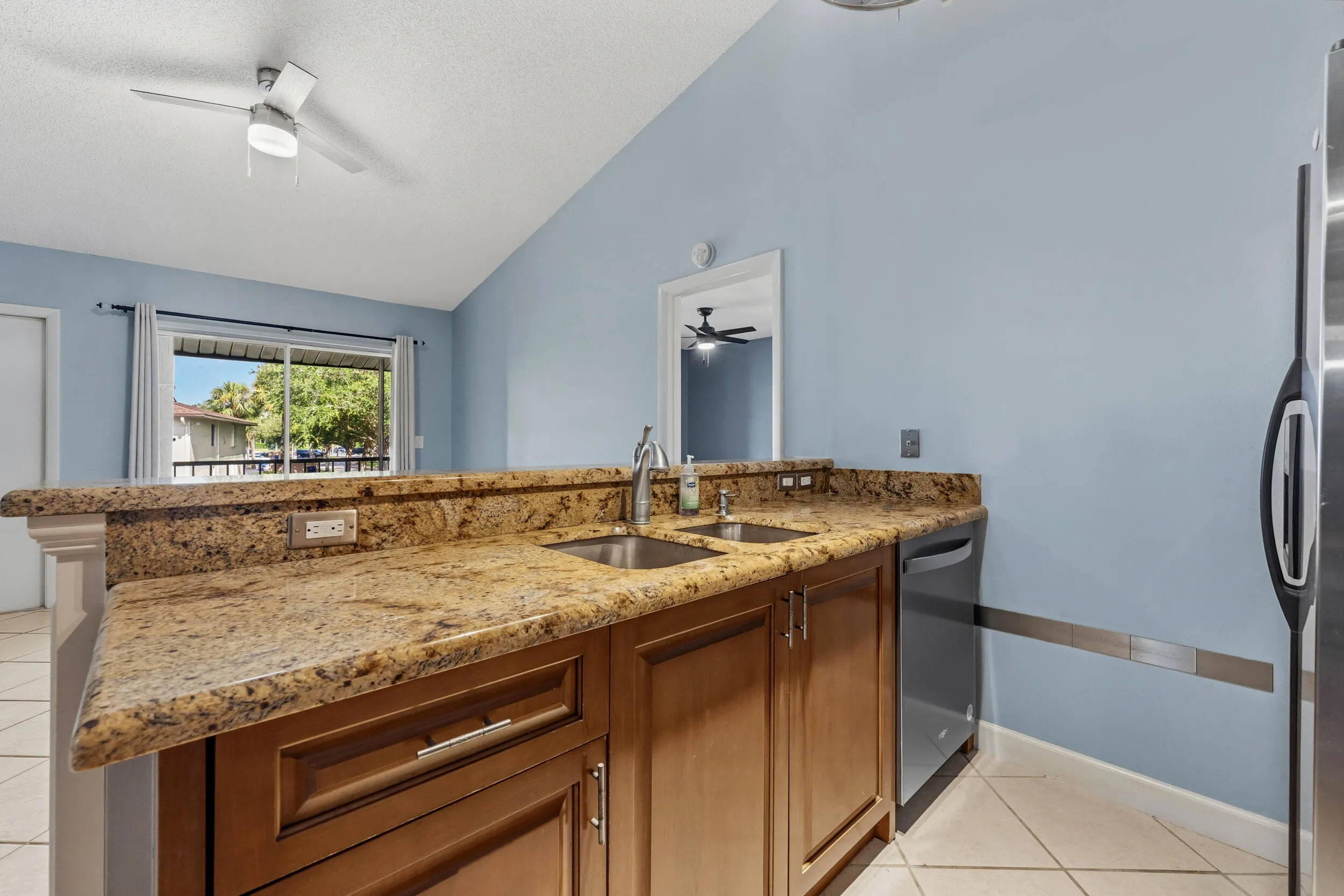 Kitchen, overlooking the living area