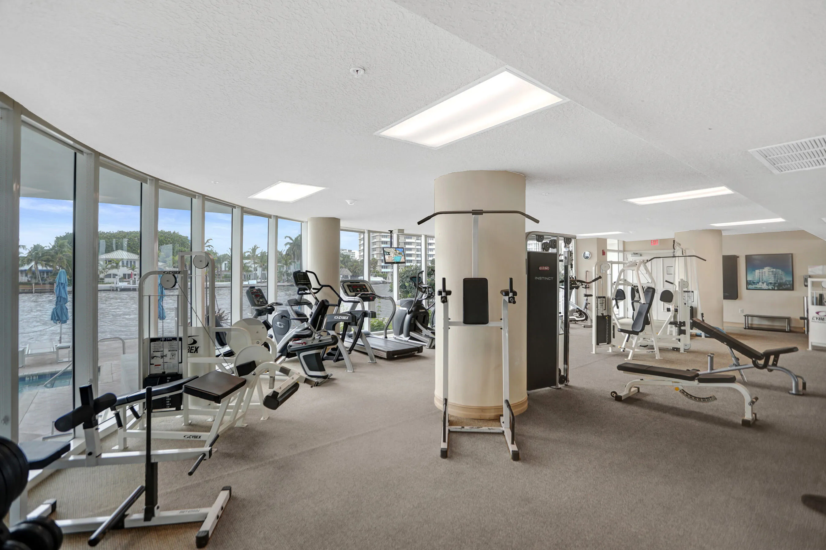 Well-equipped gym overlooks the pool and Intracoastal waterway.