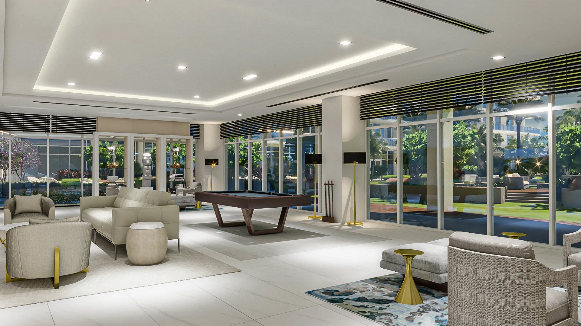 6th Floor Club Room Rendering; Putting Green; Pool Deck View