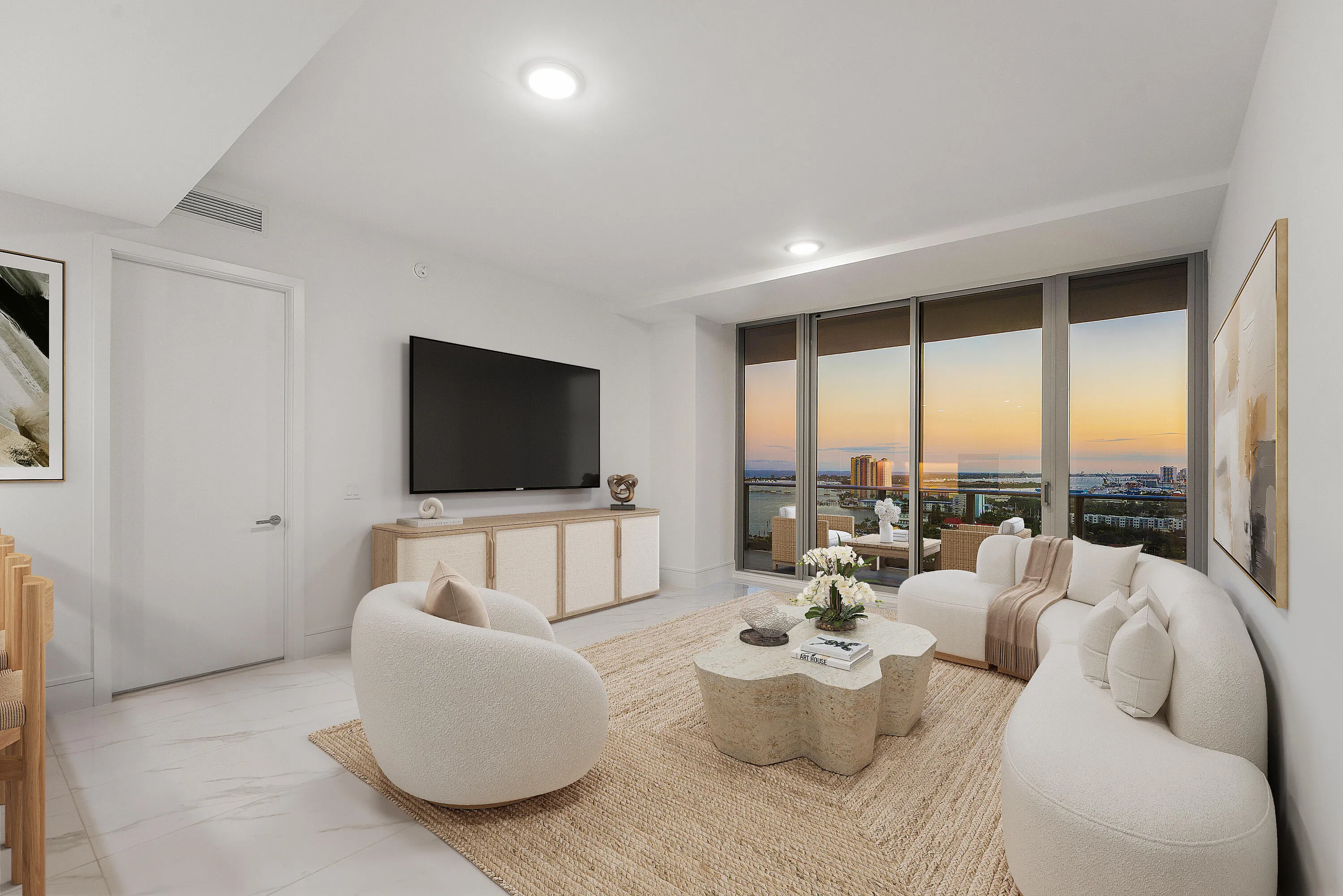 Living Area - Virtually Staged; South; Sunset
