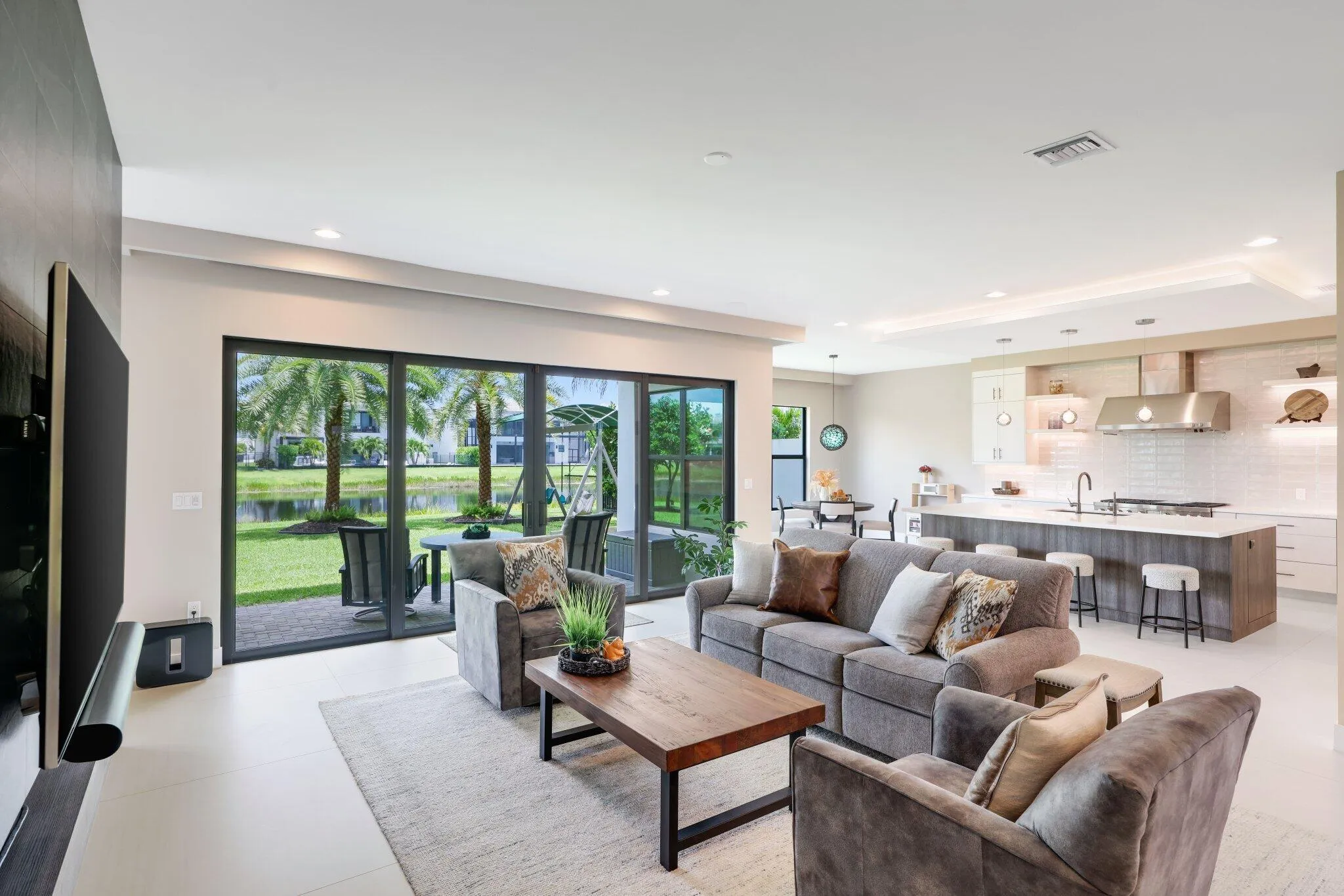 Lutron automated shades on most windows. Soffits throughout the house to hide shades.