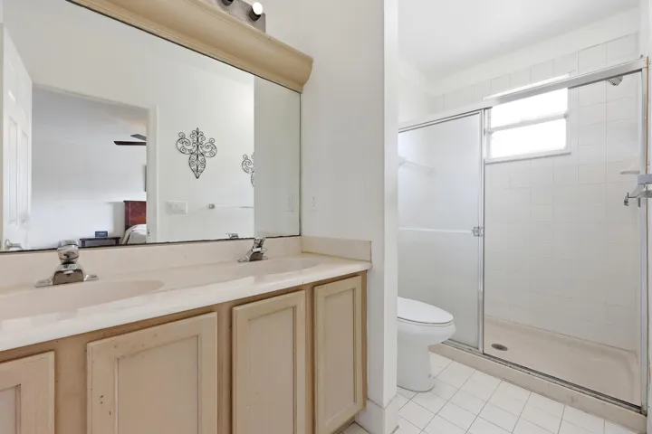 Master bathroom with dual sinks
