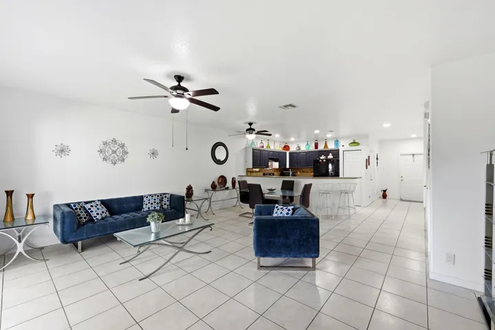 Living room, dining room, and kitchen
