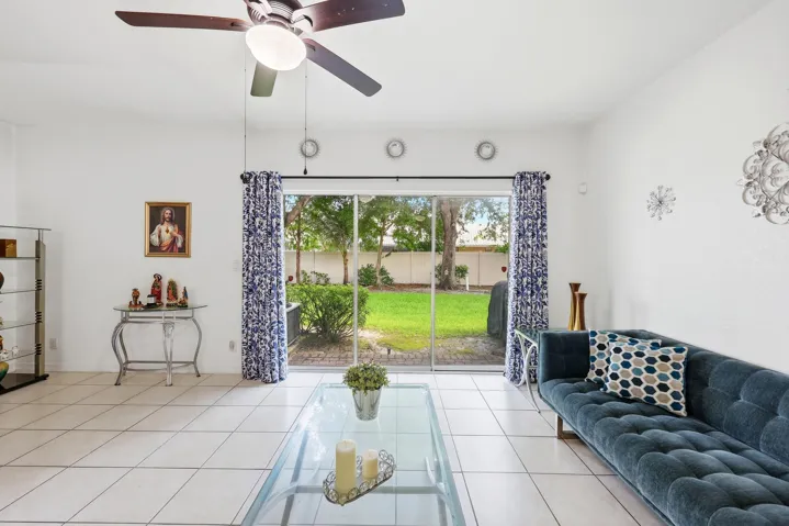 Living room with sliders to back yard