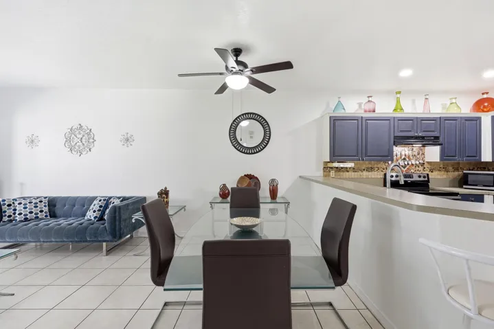 Dining space and kitchen