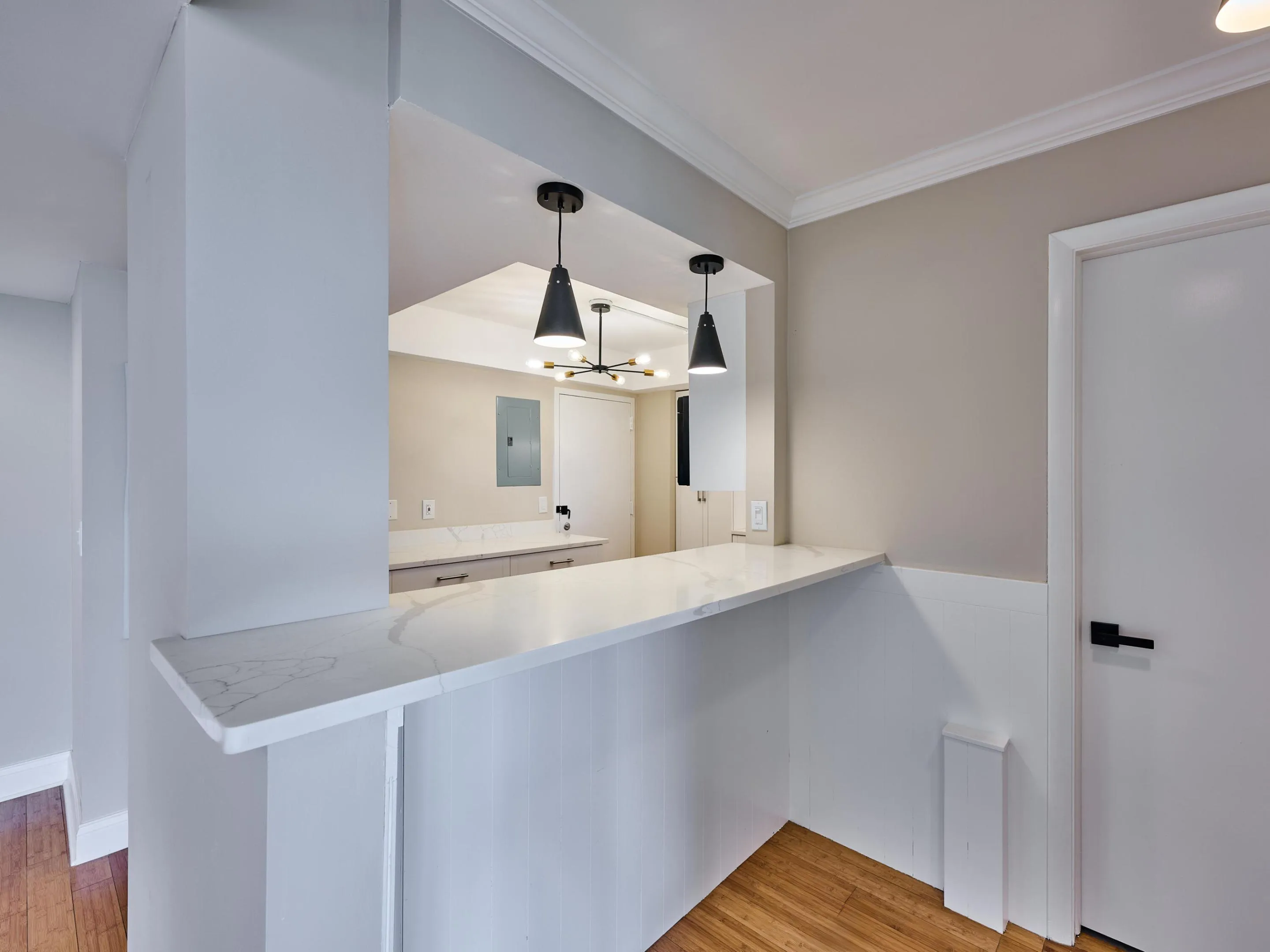 The breakfast bar could double as a desk for those working from home.