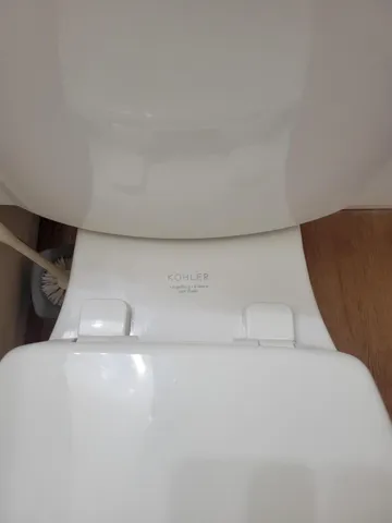 Bathroom has updated toilet Kohler brand