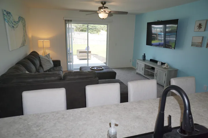 Kitchen opens into the great room.