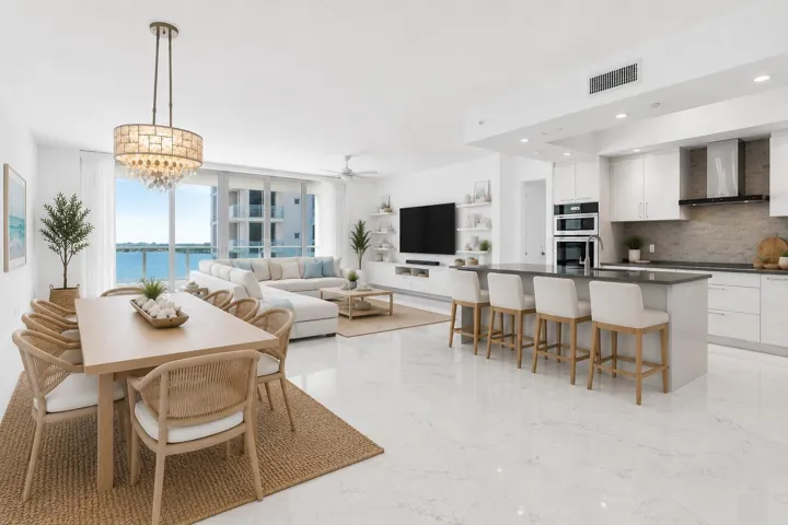Virtually staged dining/living