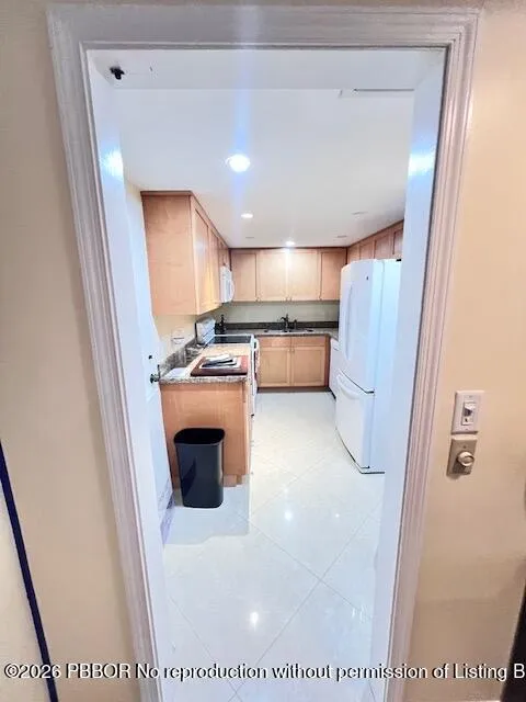 Kitchen has side entrance
