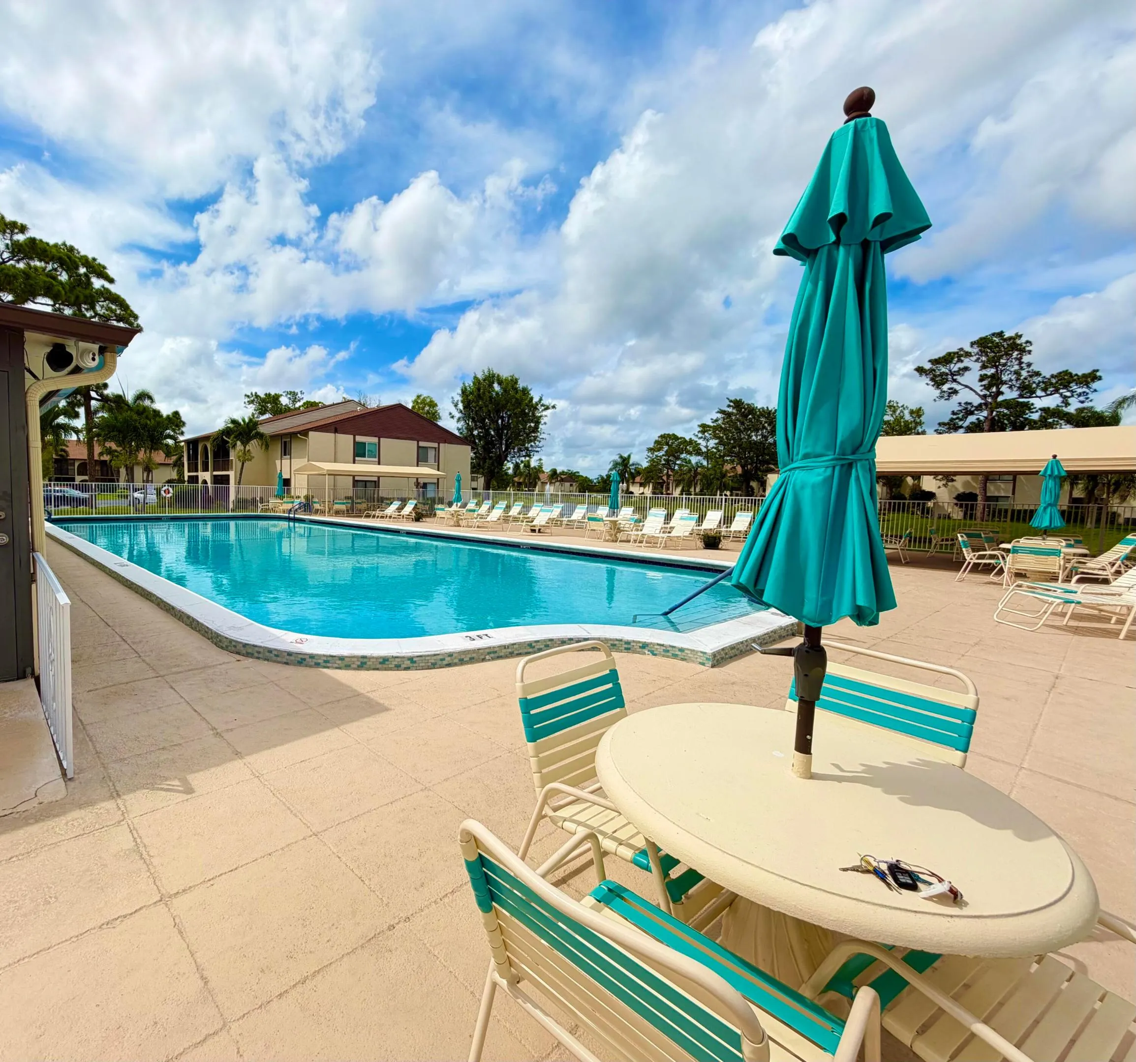 Beautiful pool and deck area on the lake