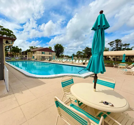 Beautiful pool and deck area on the lake