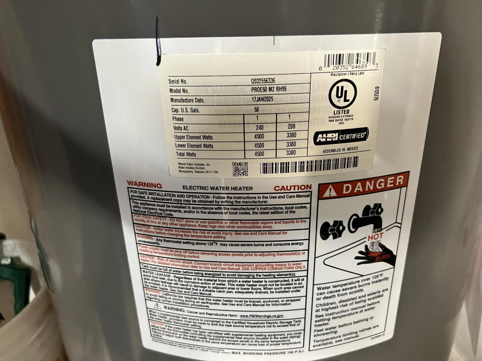 2025 Water Heater, NO INSURANCE ISSUES