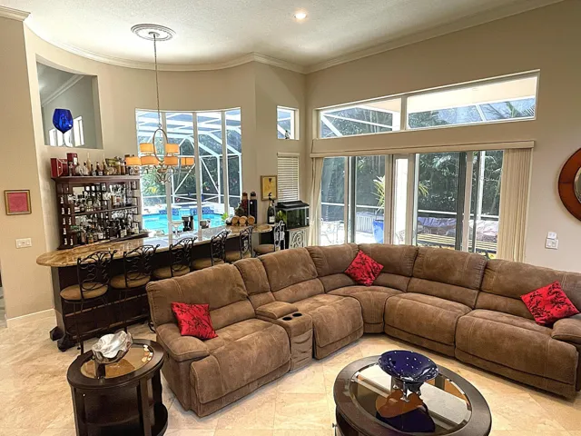 Living Room and Bar over Looking Pool