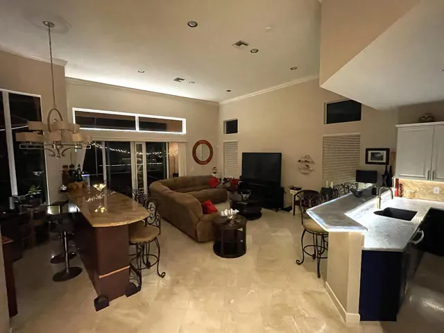Kitchen, Living Room & Bar at Night