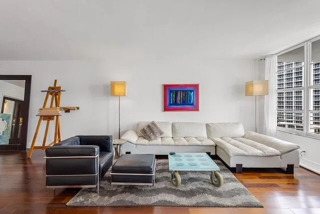 Modern, ultra chic leather sectional sofa, chair & ottoman