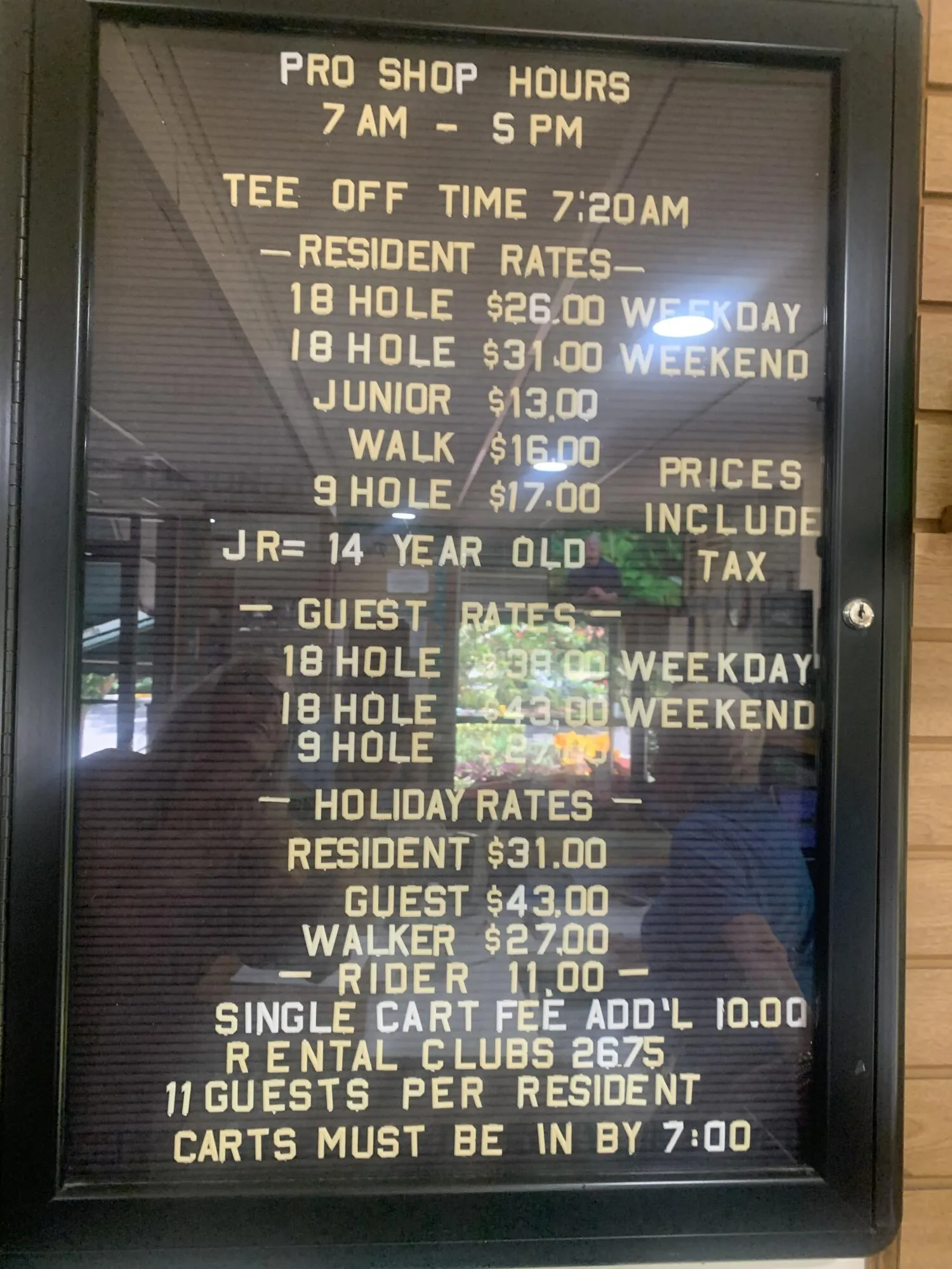 Golf fees - 18 hole private course