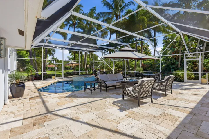 Pool area with views of park