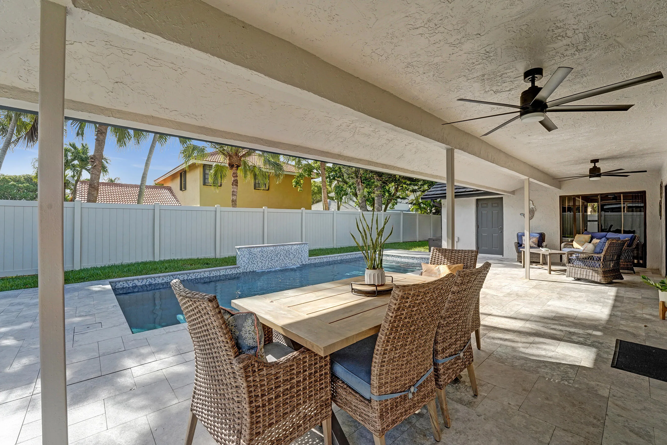 Covered patio with room for dining and sitting area