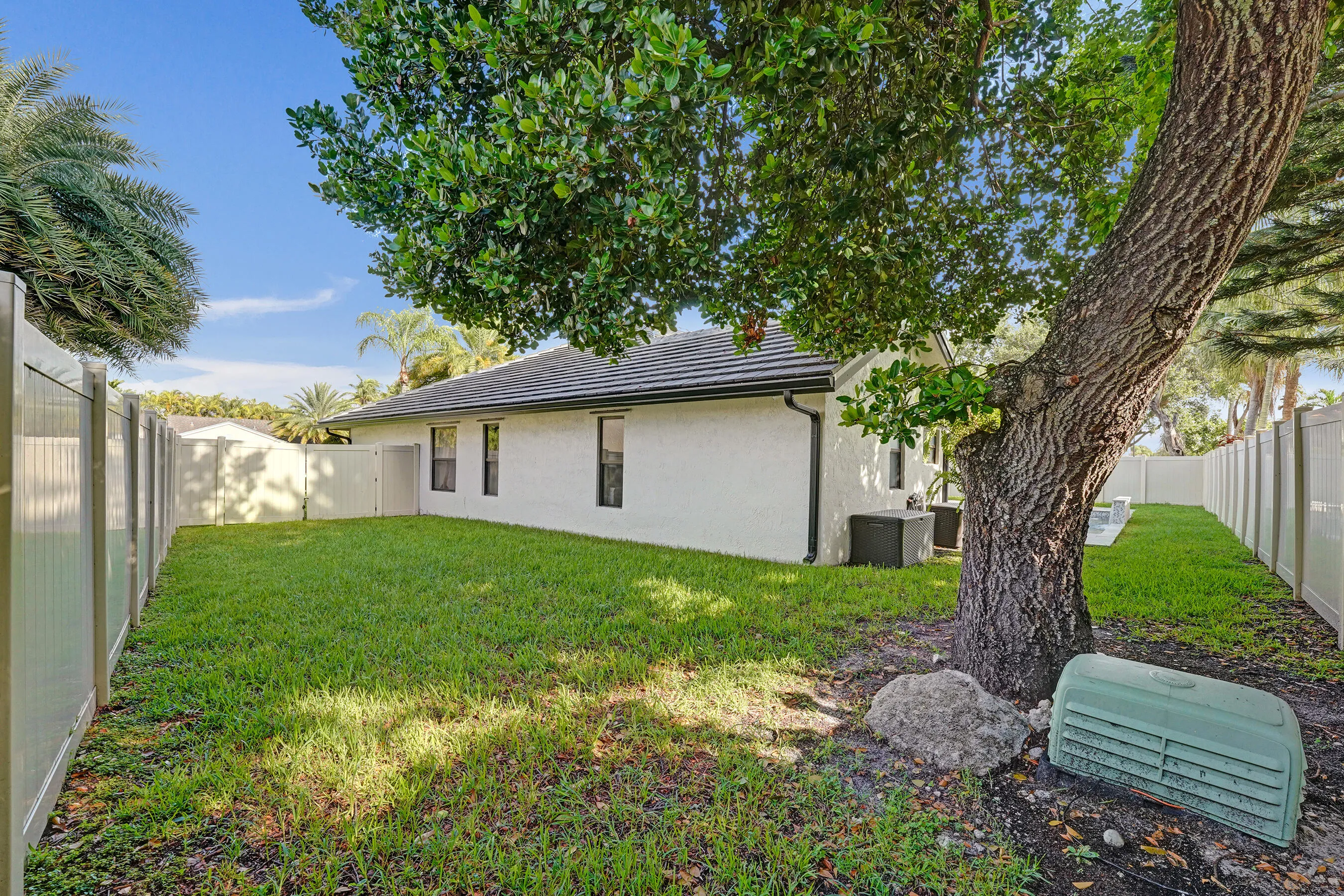 Additional grassy side yard with shady tree