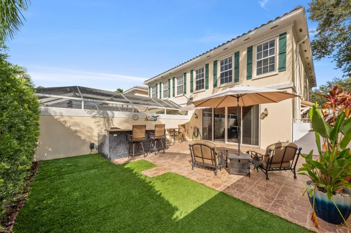 Outdoor faux grass area