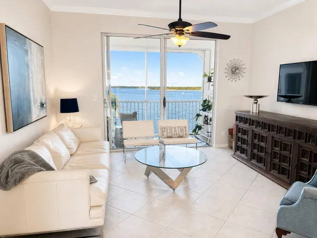 Living room boasts beautiful views of the Intracoastal.