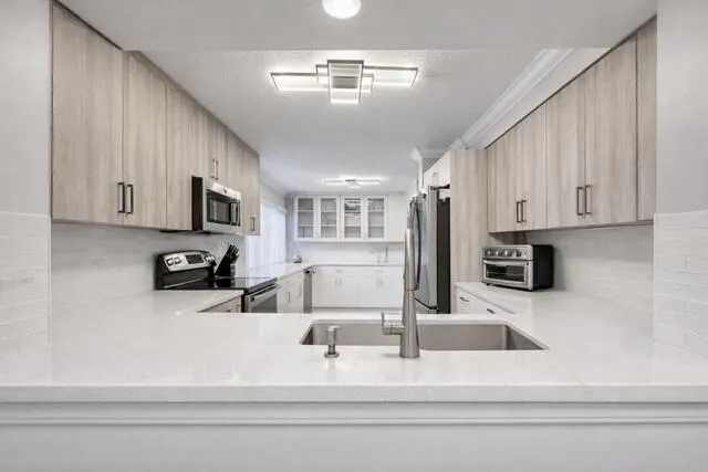 Brand new white quartz in both counters and backsplash