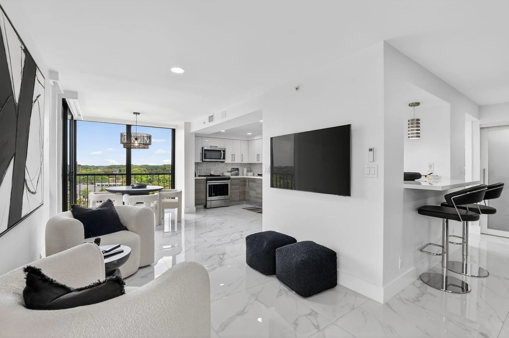 flowing into open kitchen