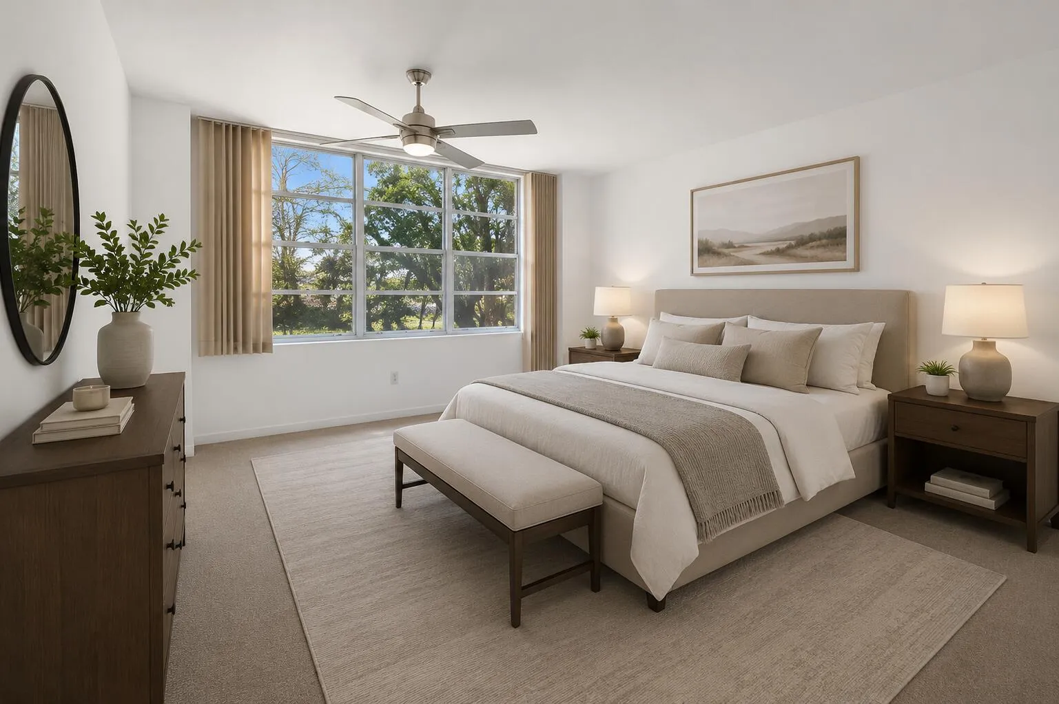 Virtually staged primary bedroom suite! What a relaxing oasis!