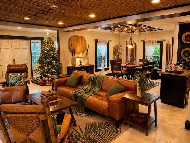 Living room view towards dining room