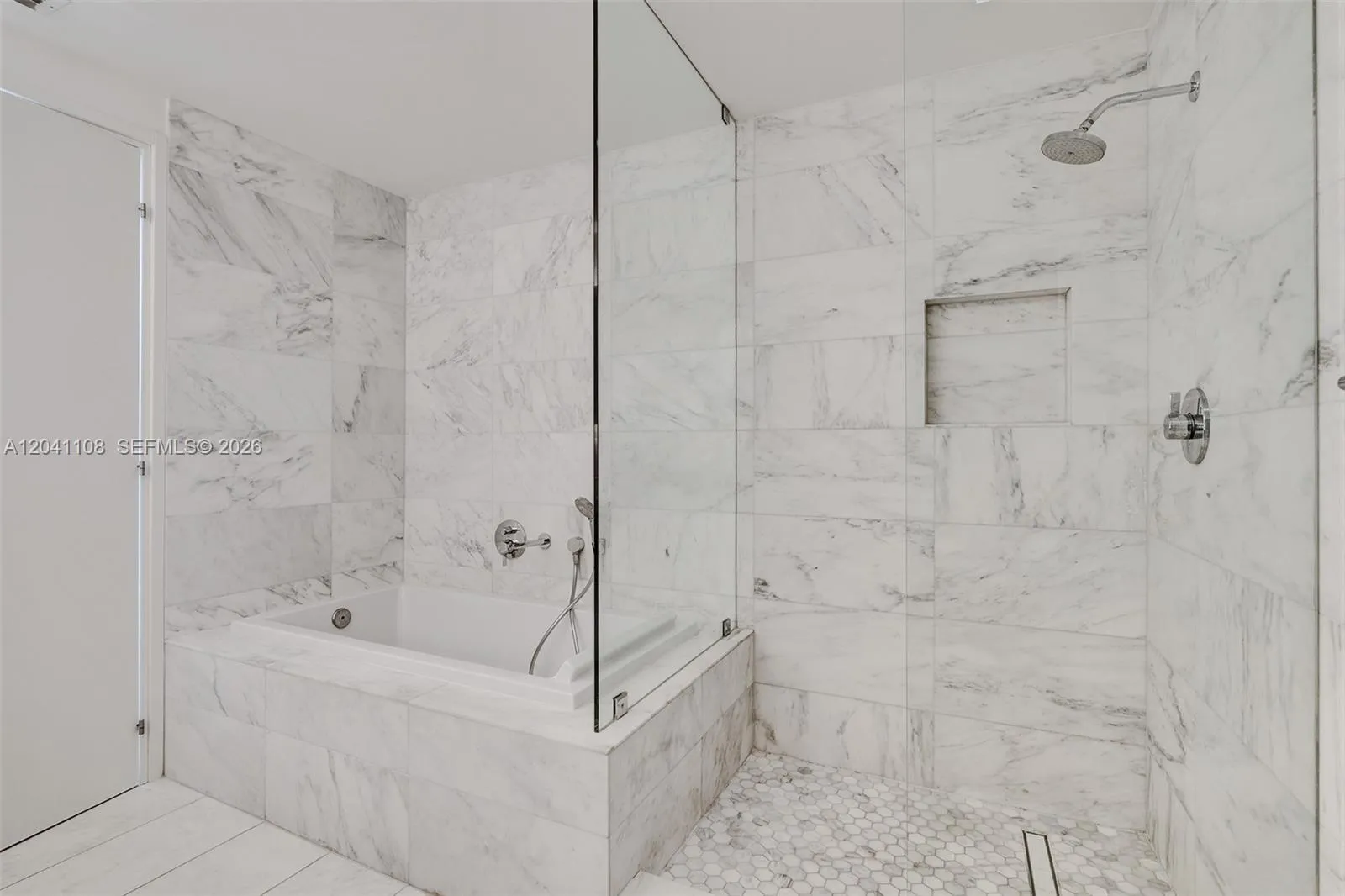 Marble shower and separate tub