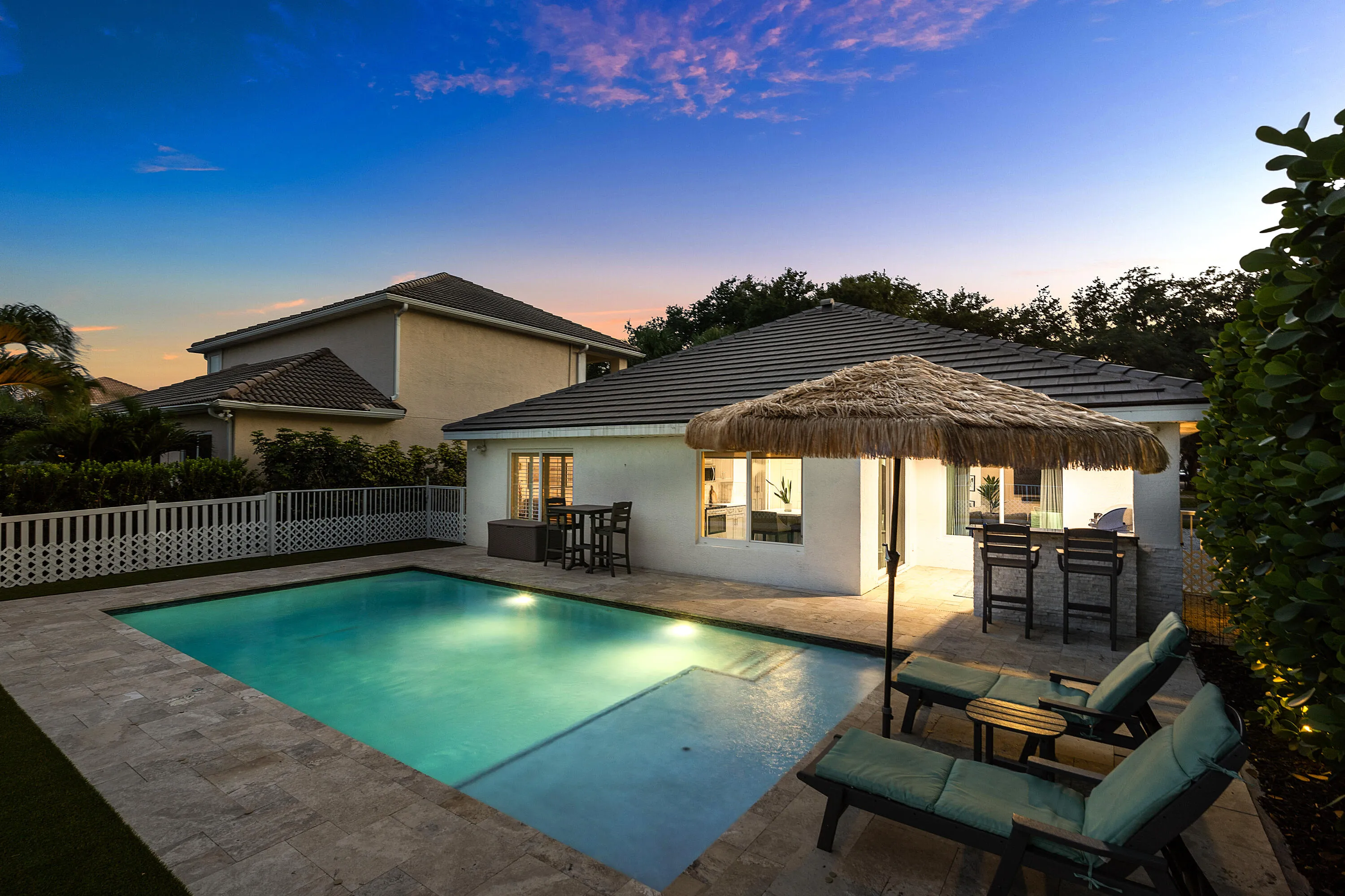 Salt chlorinated pool with lake views