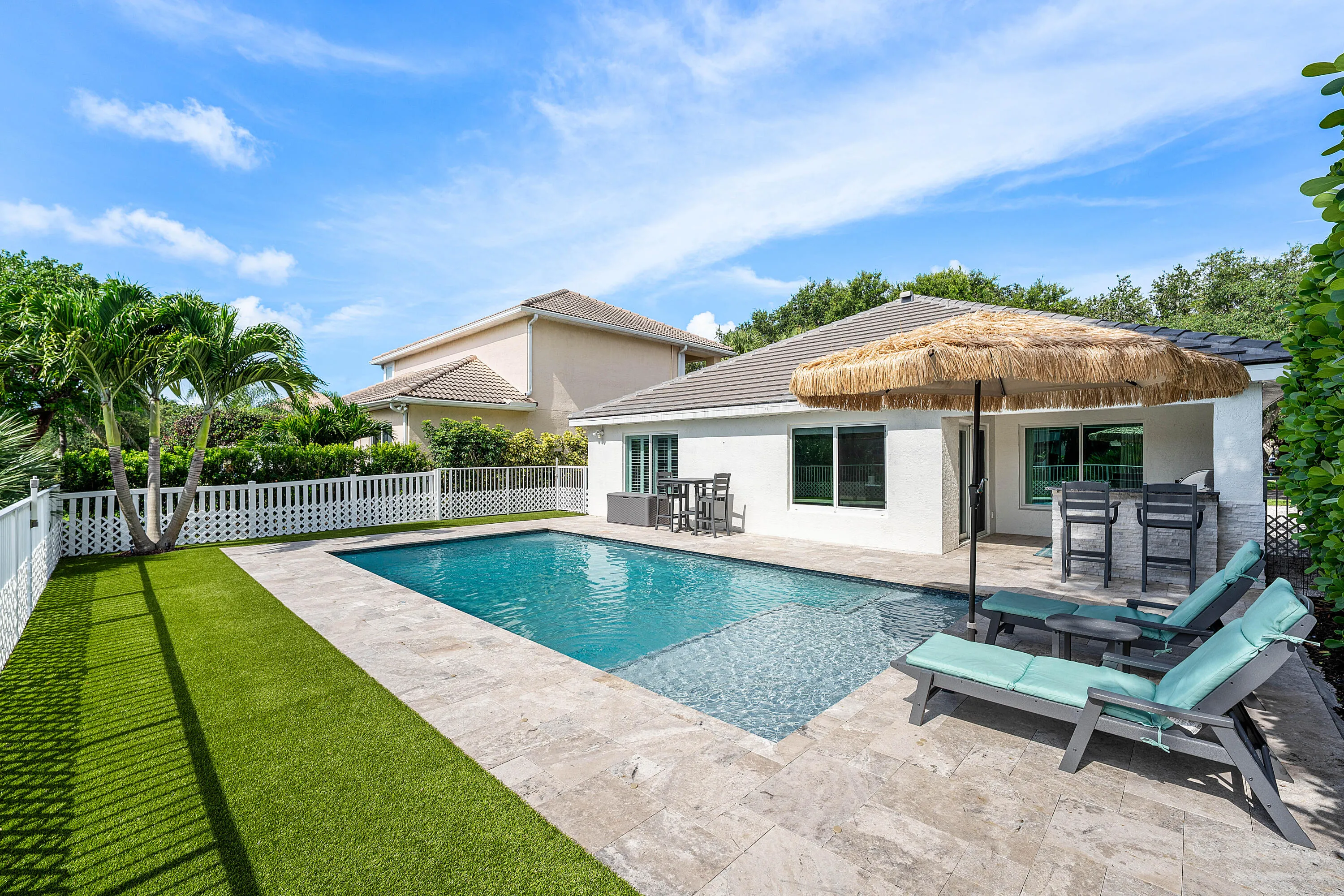 Salt chlorinated pool with lake views