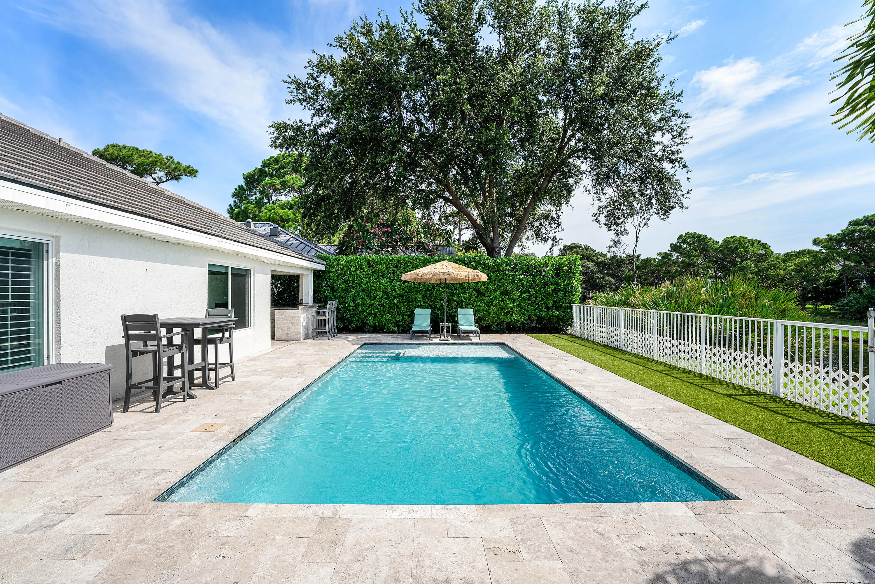 Salt chlorinated pool with lake views